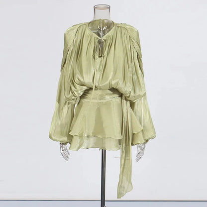 Elegant Splice Lace-Up Dress